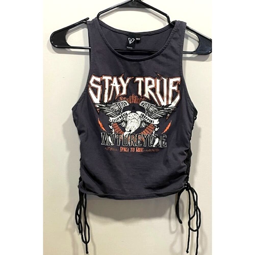"Stay True" Windsor Rocker Motorcycle Concert Sleeveless Cropped Tee Sz L